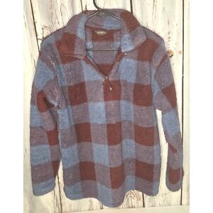 Eddie Bauer Women's Quarter Zip Fleece Sherpa Pullover Top Blue Maroon size M